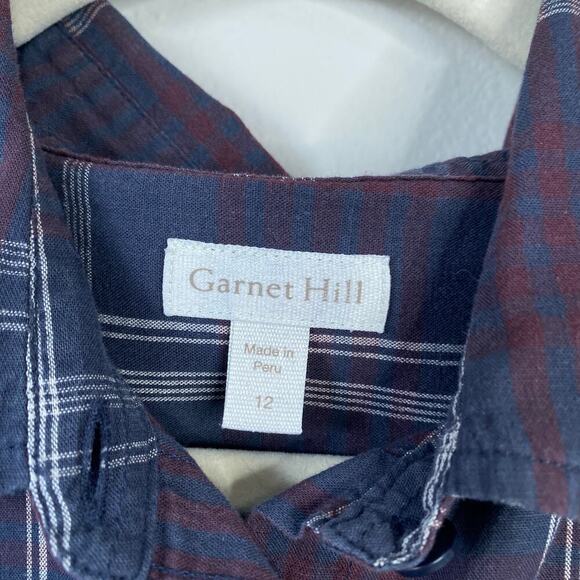 GARNET HILL Essential Boyfriend Button-Front Shirt Size 12 Plaid Check Blue Red - Picture 4 of 8